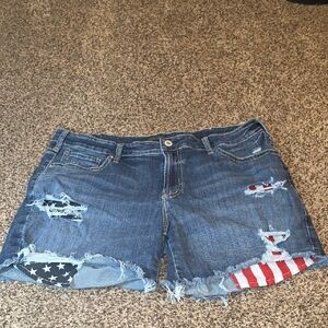 Silver Jeans Dark Blue Flag Patch Jean Shorts